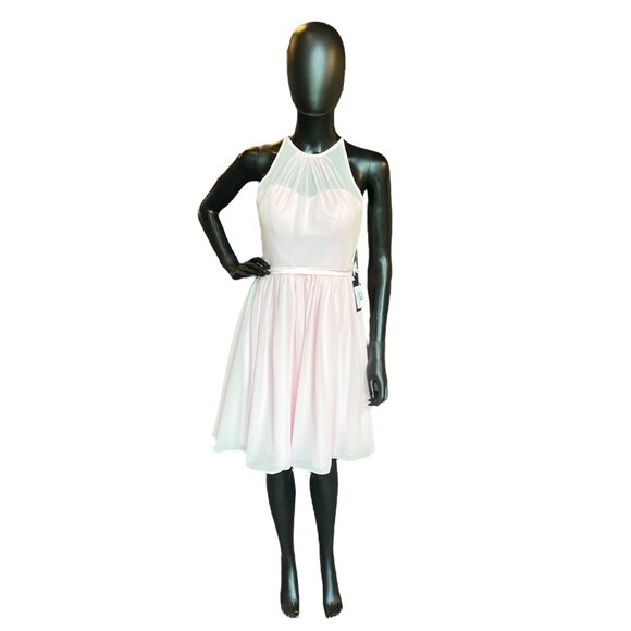 Blush Chiffon Illusion Halter Mid-Length Dress - Picture 1 of 6